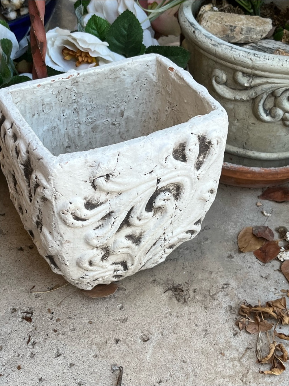 Decorative White Square Scroll Planter - Unbranded